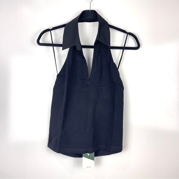 NEW Tuckernuck Nadia Halterneck Polo Shirt Black Sleeveless Size Small Preppy - Picture 2 of 9